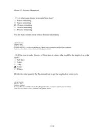 Management Chapter 13 4 127 What Point Should Reorder Stein Beer
