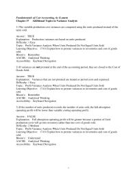 Accounting Chapter 17 1 Medium topic Profit Variance Analysis When Units Produced