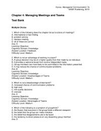 Business Communication Chapter 04 1 Which of the following does the chapter list as functions of meetings