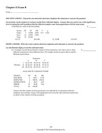 Chapter 12 2 Test the claim that the samples come from populations