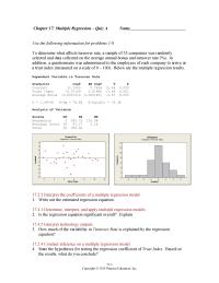 Chapter 17 Below Are The Multiple Regression Results Dependent