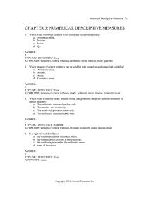 Chapter 3 The Interquartile Range The Median Answer Type