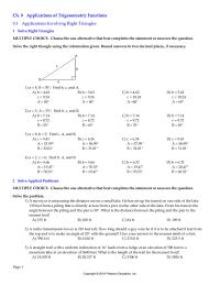 Elementary Education Chapter 9 Applications Trigonometric Functions 91 Applications Involving