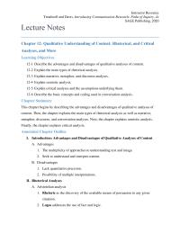 Communications Chapter 12 Advantages and Disadvantages of Qualitative Analyses of Content