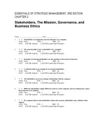 Chapter 2 Values of a company state how managers and employees should conduct themselves