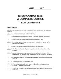 Written Exams Name key quick books 2014&nbsp;