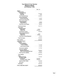 Section 1-12&nbsp;Your Name At Your Service Balance Sheet As of February