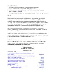 Chapter 11 Homework Total Stockholders Equity Does Not Change July