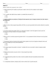 Chapter 14 When we solve a linear programming problem with Solver