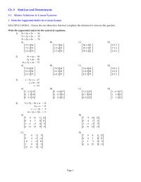 Chapter 9 Matrices And Determinants 91 Matrix Solutions