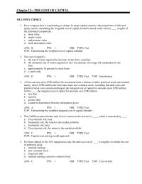 Chapter 12&nbsp;The cost of capital isa. the rate of return required by investors