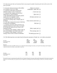 Chapter 14 2 Select the ratio that each statement below most properly