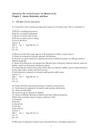 Chapter 2 1 A molecule of water contains hydrogen and oxygen in