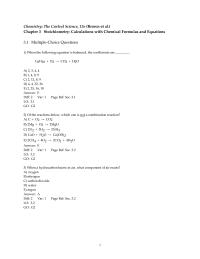Chapter 3 1 When the following equation is balanced, the coefficients are