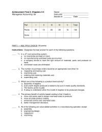 Chapter 2 Which one of the following is a product-level activity