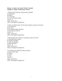 Chapter 24 Which of the following is characteristic of plants