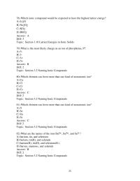 Chapter 3 2 Which ionic compound would be expected to have the highest