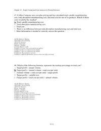 Accounting Chapter 15 2 Collins Company Uses Cost plus Pricing And