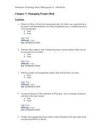 Chapter 7 Risk Management Risk Response Project Risk Risk