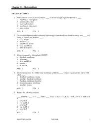 Chapter 21 Which The Following The Product Cyclic Photophosphorylation a