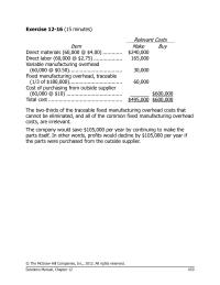Chapter 12 Homework Total Incremental Revenue Incremental Costs Variable