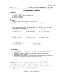 Chapter 5 Teaching Notes Tell Students That Factoring Trinomials