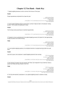 Economics Chapter 12 1 Good Capital Budgeting Program Requires That Number