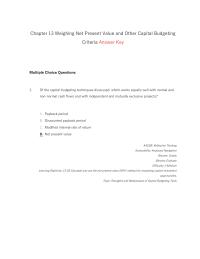 Chapter 13 1 Discounted Paybackb Net Present Valuec Internal Rate