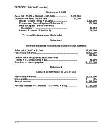 Chapter 16 Homework Premium on Bonds Payable and Value of Stock Warrants