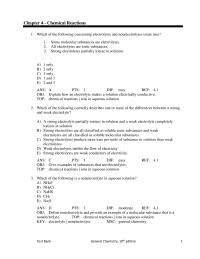 Chapter 4 1 Which of the following concerning electrolytes and nonelectrolytes