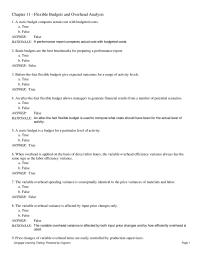 Chapter 11 A static budget compares actual cost with budgeted costs