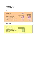 Chapter 10 Homework Output Area Sharpe Ratios Sam pp 500 Index