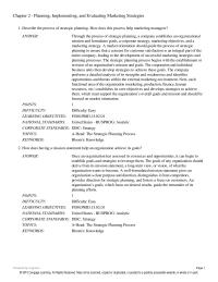 Chapter 02 Topics Ahead The Strategic Planning Process Keywords