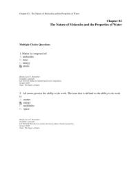 Chapter 2 Matter Composed Of Molecules Mass Energy Atoms