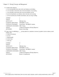 Chapter 12 Development Pricing Objectives Keywords Blooms Knowledge&nbsp;