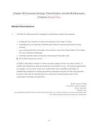 Chapter 8 Diversifying The Business Lineup which One The Following