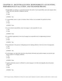 Chapter 10 Decentralization Responsibility Accounting Performance Evaluation&nbsp;