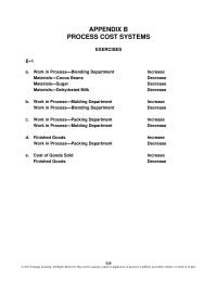 Accounting Appendix B Homework E10 Memo To Production Manager The Cost