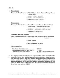 Accounting Chapter 13 Homework The Variance Analysis Provided The Chief Cost