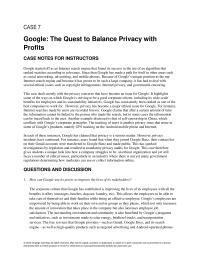 Management Chapter 7 Homework Case Google The Quest Balance Privacy With