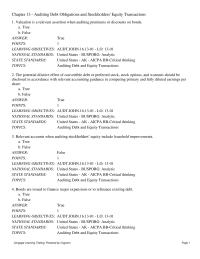 Chapter 13 Auditing Debt Obligations and Stockholders