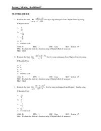 Chapter 8 Evaluate the limit using L’Hopital’s Rule if necessary