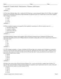 Finance Chapter 7 Name class date Common Stock Characteristics Valuation And