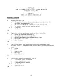 Banking Chapter 8 Portfolio Theory Deals With The Selection Portfolios