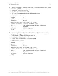 Economics Chapter 11 If the reserve requirement is 5 percent, a bank desires to hold