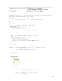 Programming Languages Chapter 12 Homework Suppose that statement causes an exception in the