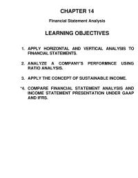 Chapter 14 Homework Financial Statement Analysis Learning Objectives Apply