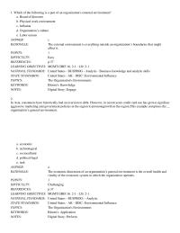Management Chapter 2 Which of the following is a part of an organization’s external&nbsp;
