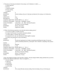 Management Chapter 4 The process of choosing one alternative from among