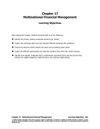 Economics Chapter 17 Homework This chapter presents an overview of multinational financial management
